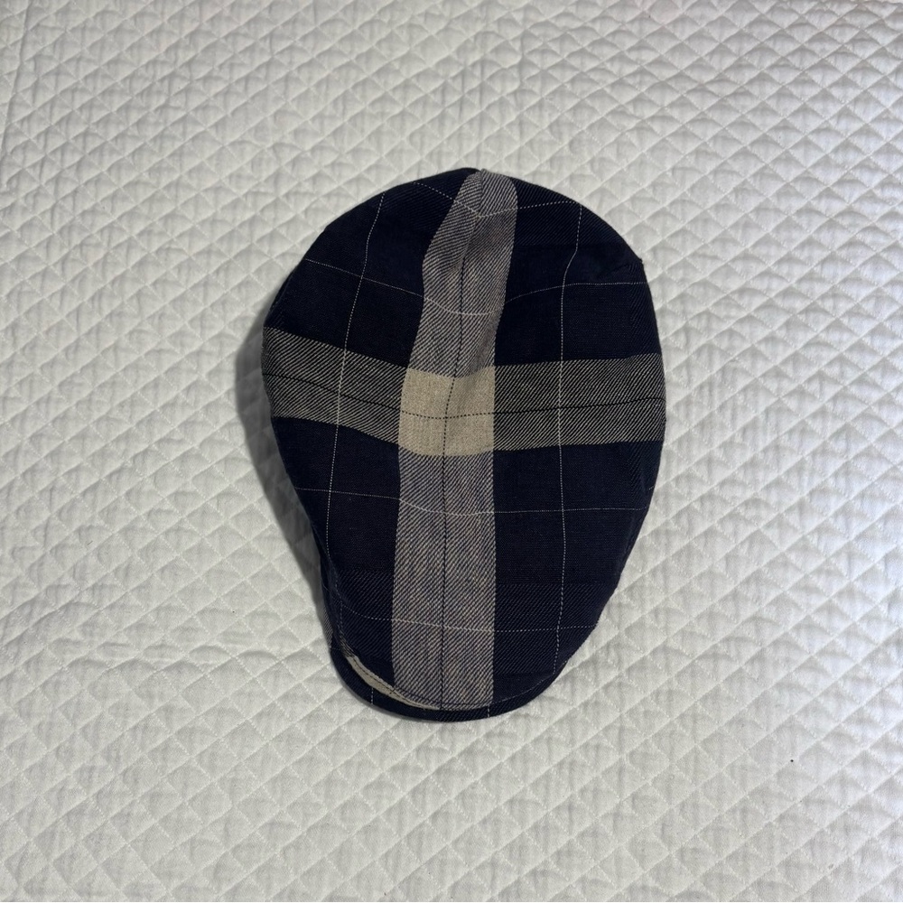 Stetson Navy & Beige Linen/Cotton Blend Plaid Flat Cap Sz S/M